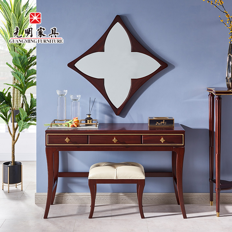 【光明家具 】美式现代轻奢实木梳妆台 卧室现代简约化妆桌凳子组合