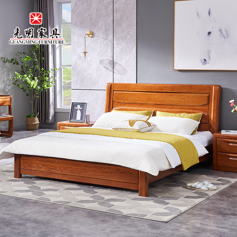 【光明家具】北美红橡木双人床 卧室实木床 现代中式空体床箱体床 GY89-1572