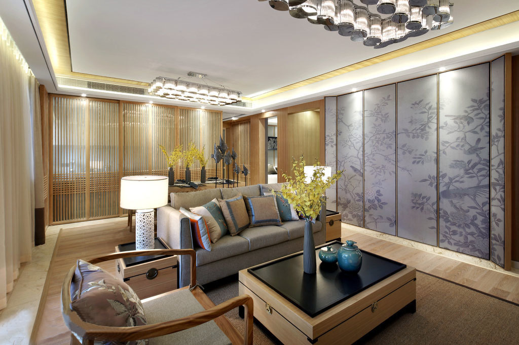 新中式实木家具风格145平米家居装修案例