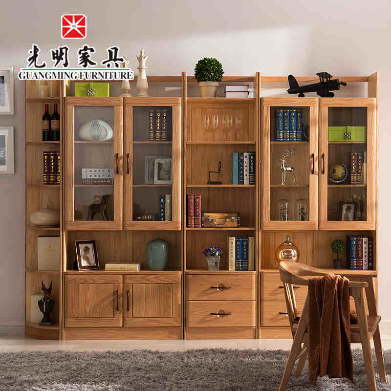 【光明家具】 全实木简约书柜书架组合 红橡木储物柜收纳柜实木置物架 WX3-6301