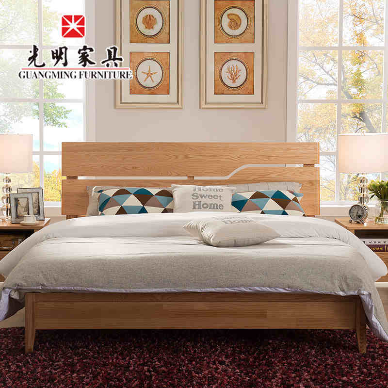 【光明家具】北欧简约风全实木床双人床1.8米婚床 实木家具红橡木床 WX3-1505-180