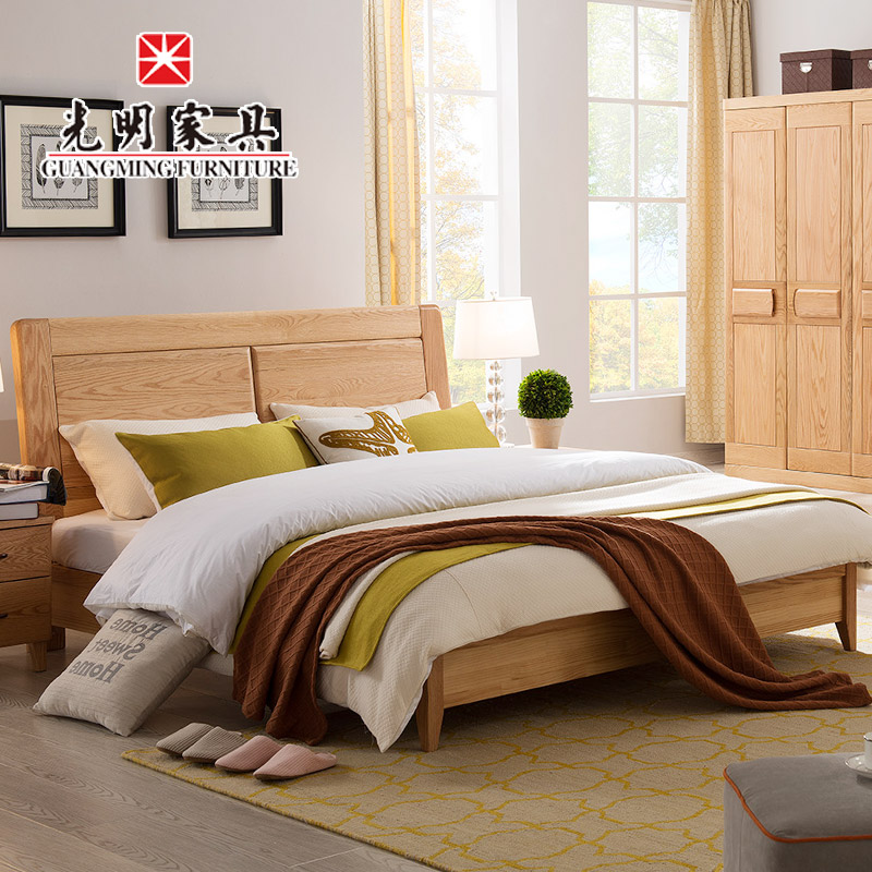 【光明家具】现代简约双人床1.8米1.5米全实木大床北欧 卧室家具红橡木婚床 WX3-1503-180