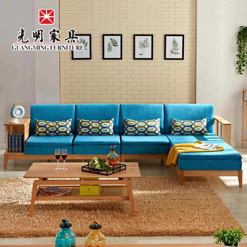 【光明家具】简约现代全实木客厅沙发组合 红橡木转角沙发带贵妃位 WX3-3804