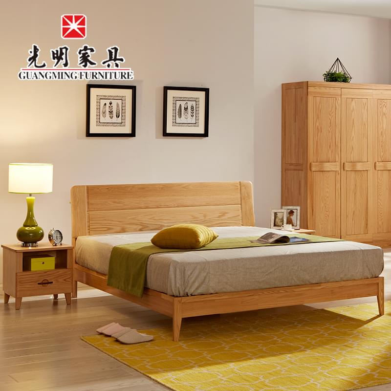 【光明家具】全实木床1.8红橡木床 北欧现代简约实木双人床 卧室实木床 WX3-1523