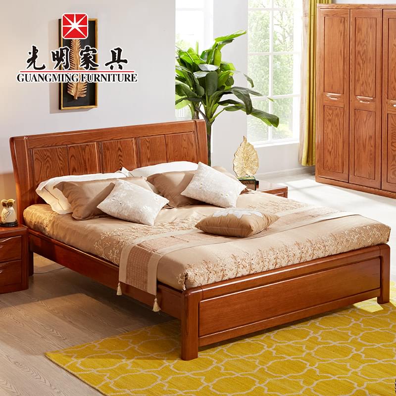 【光明家具】 1.8米双人床 北美红橡木实木床 现代中式卧室橡木床 GY89-1571-192