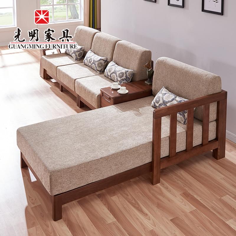 【光明家具】 全实木沙发组合 现代中式实木家具 进口榆木沙发组合 858-3803