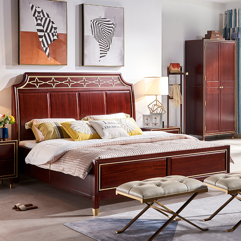 【光明家具 】美式实木双人床奢华复古主卧室美式实木床1.8米大床空体