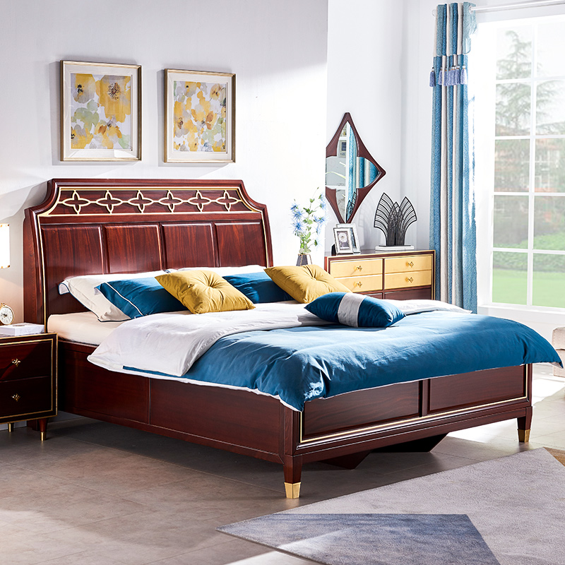【光明家具 】美式实木双人床奢华复古主卧室美式实木床1.8米大床箱体