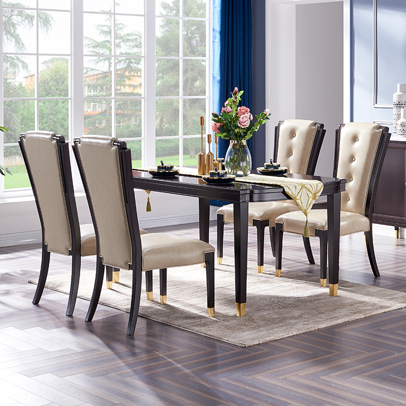 【光明家具】美式轻奢实木餐桌椅家用长方形简约餐台饭桌皮艺餐椅组合
