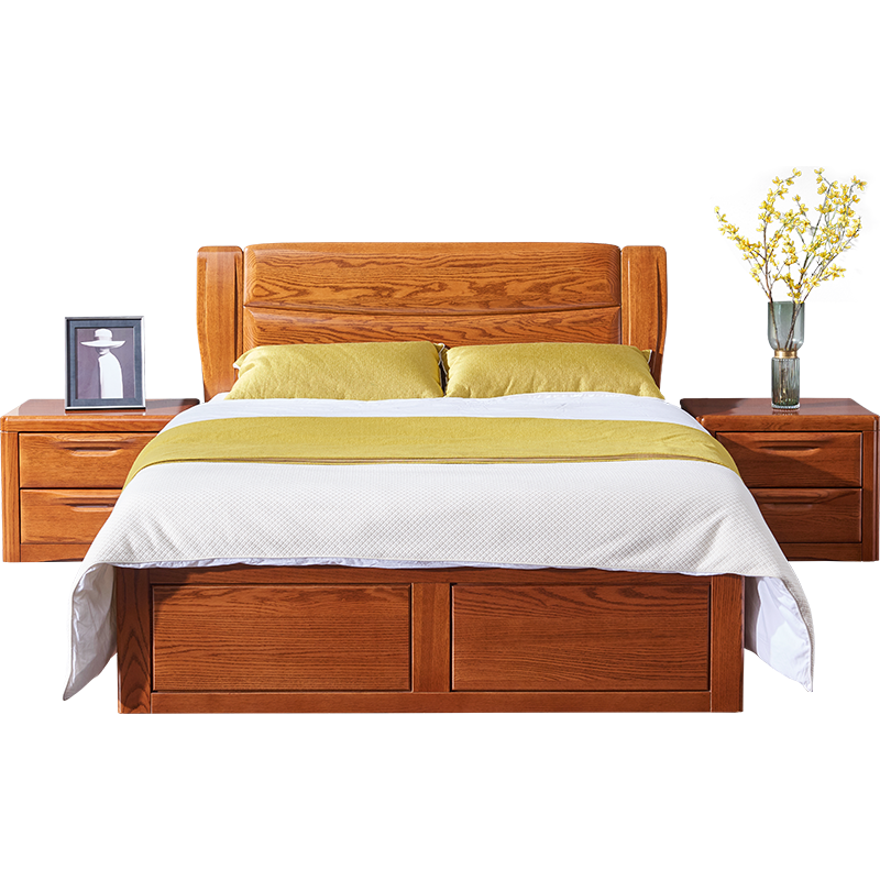 【光明家具】1.8米双人床 北美进口红橡木实木床 现代中式床 GY89-1574